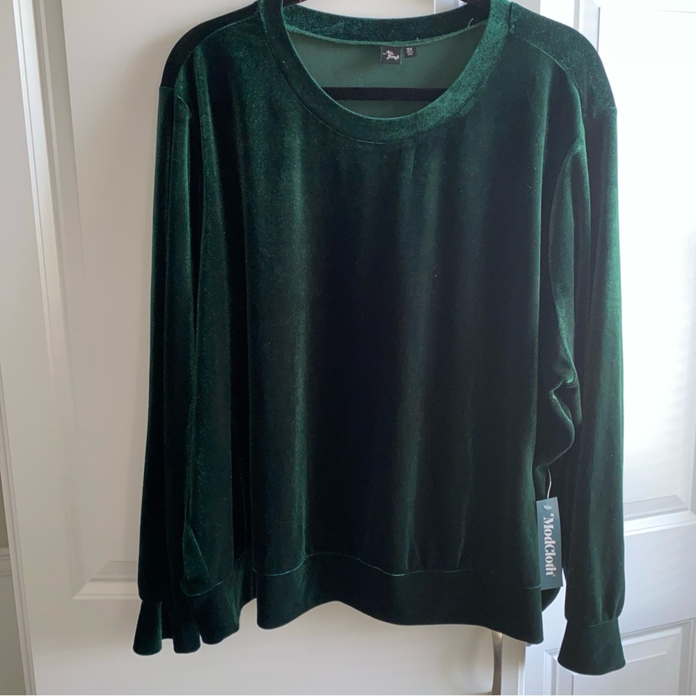 ModCloth Au Fond‎ Green Velour Holiday Top Plus Size 3X New